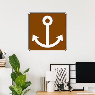 Poster Symbole d'ancre nautique Panneau marron marina