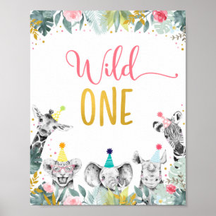 Poster Symbole d'anniversaire animal de la fête d'or rose