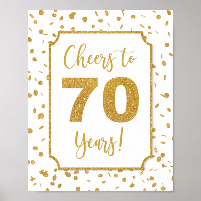 Poster Symbole d'anniversaire de Confetti Gold à 70 ans (Devant)