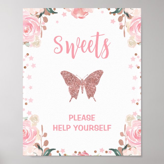 Poster Symbole d'anniversaire de la fête du papillon rose (Devant)