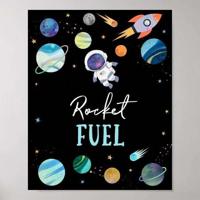 Poster Symbole d'anniversaire de l'astronaute bleu Rocket (Devant)