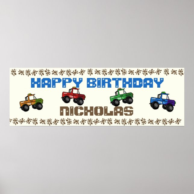 Poster Symbole d'anniversaire de quatre camions à roues (Devant)
