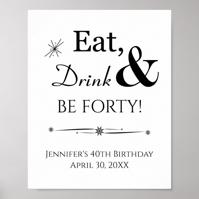 Poster Symbole d'anniversaire Retro Eat Drink and Be Quar (Devant)