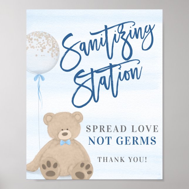 Poster Symbole d'assainissement de l'ours en peluche bleu (Devant)