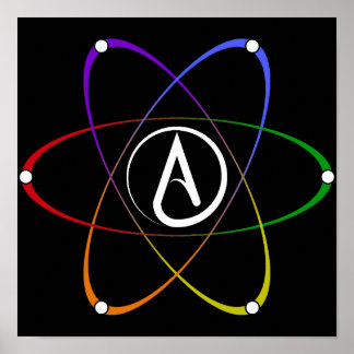 Poster Symbole d'atome athée arc-en-ciel blanc