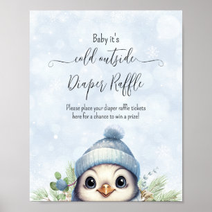Poster Symbole de Baby shower bleu Pingouin d'hiver