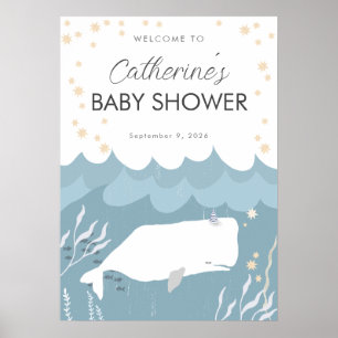 Poster Symbole de Baby shower de baleine blanche