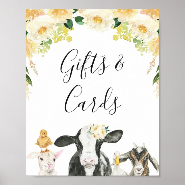 Poster Symbole de Baby shower de la ferme Jaune Rose Moo  (Devant)