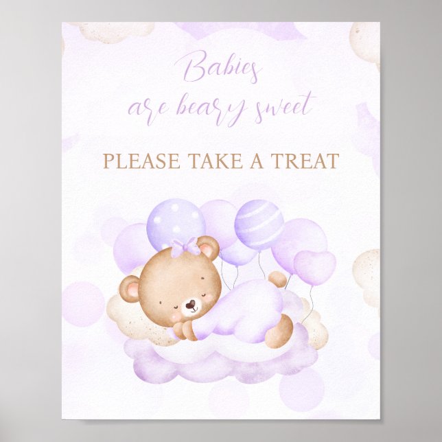 Poster Symbole de Baby shower Faveur de l'ours pourpre fi (Devant)