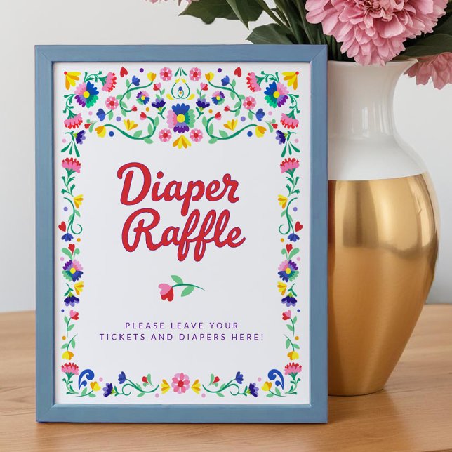 Poster SYMBOLE DE Baby shower FLEURI Mexicaine (Diaper Raffle Tabletop sign poster)