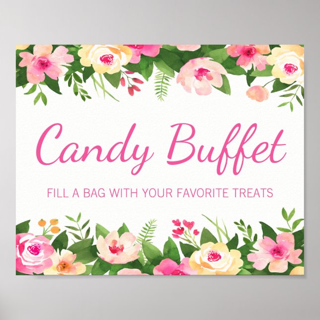 Poster Symbole de Baby shower Floral rose de bonbons (Devant)
