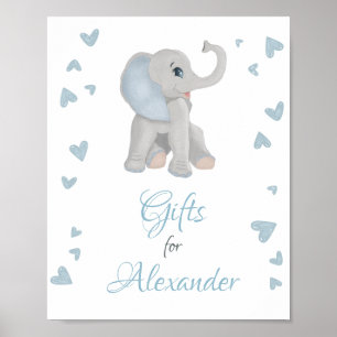 Poster Symbole de Baby shower garçon bleu gris Eléphant C