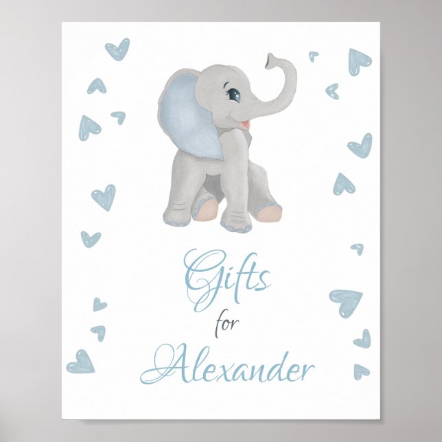 Poster Symbole de Baby shower garçon bleu gris Eléphant C (Devant)