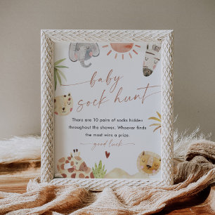 Poster SYMBOLE DE Baby shower SAFARI Baby Sock Chasse