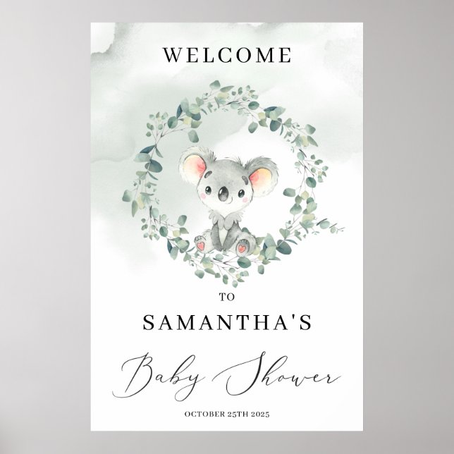 Poster Symbole de bienvenue Cute koala boho vert eucalypt (Devant)