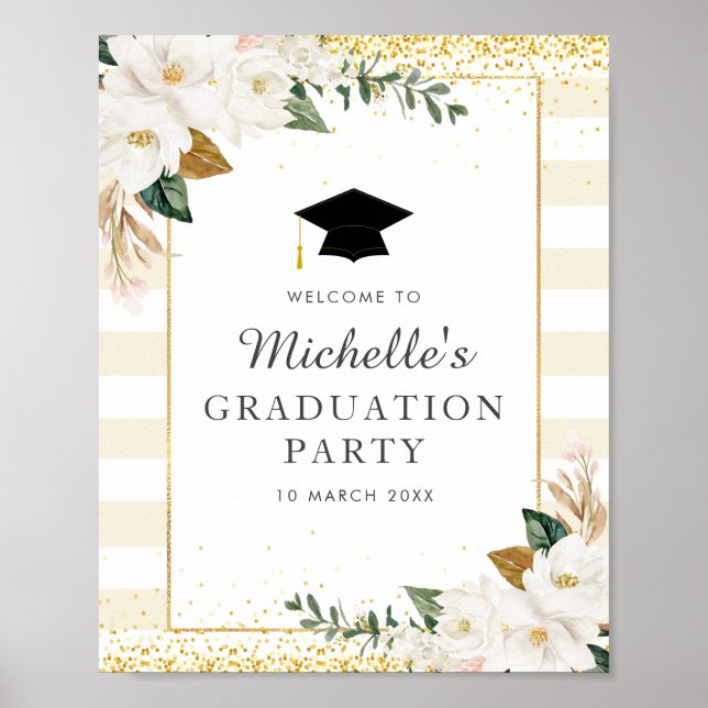 Poster Symbole de bienvenue de graduation florale de magn (Devant)