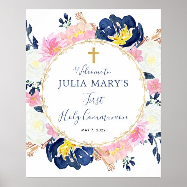 Poster Symbole de bienvenue de la communion jaune rose bl (Devant)