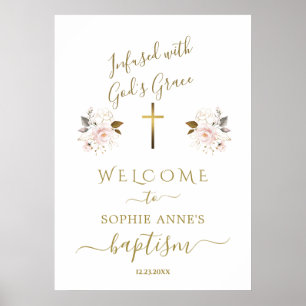 Poster Symbole de bienvenue de la fille d'or rose Fleurs