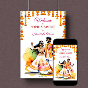 Poster Symbole de bienvenue du couple indien Mehndi Sange