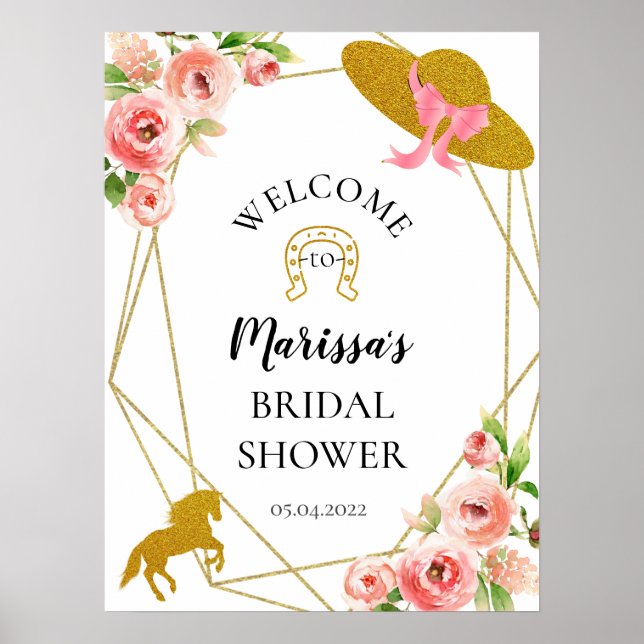 Poster Symbole de bienvenue du Kentucky Derby rose et or (Devant)