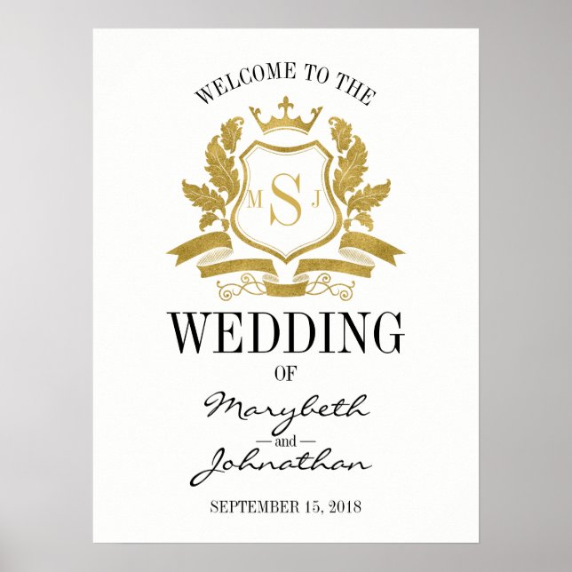 Poster Symbole de bienvenue du Mariage Classic Gold Crest (Devant)