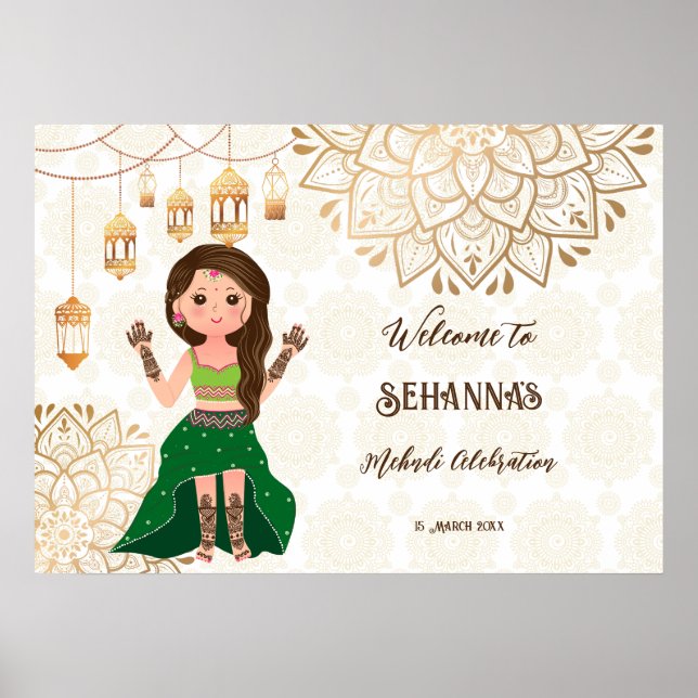 Poster Symbole de bienvenue Mehndi avec une mignonne mari (Devant)