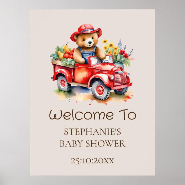 Poster Symbole de bienvenue Teddy mignonne Douche bébé cu (Devant)