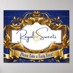 Poster Symbole de buffet Royal Sweets Blue & Gold Elegant