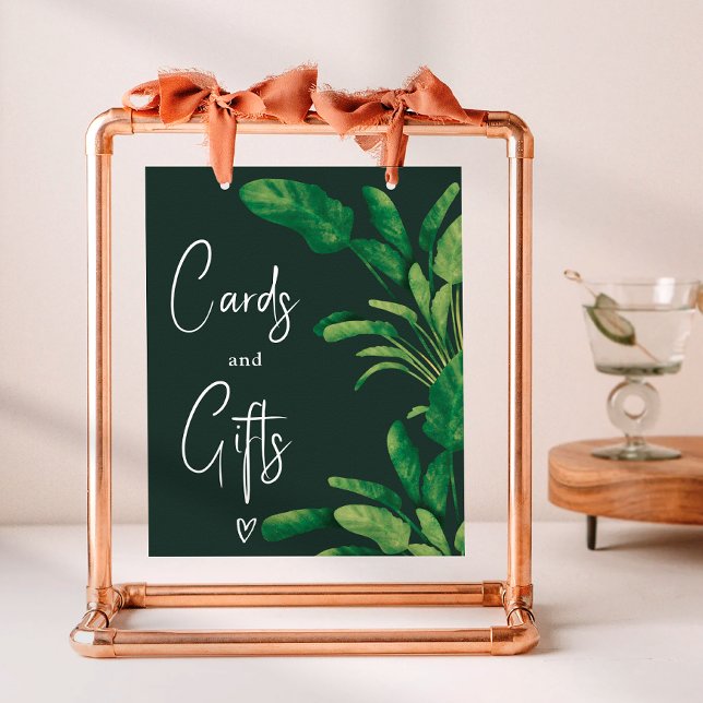 Poster Symbole de douche de la nuptiale des feuilles de v (Tropical greenery leaf bridal shower sign)