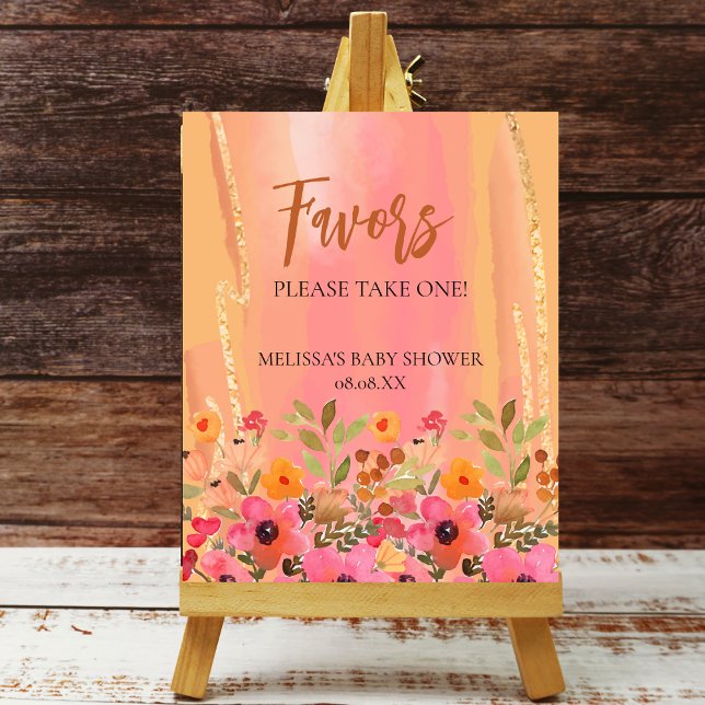 Poster Symbole de fête Aquarelle Pêche Fleurs roses (Créateur téléchargé)