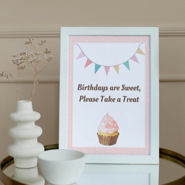 Poster Symbole de fête d'anniversaire de Cupcake rose (Créateur téléchargé)