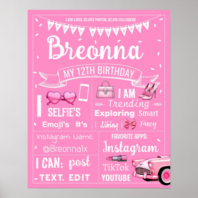 Poster Symbole de fête d'anniversaire de poupée rose chau (Devant)