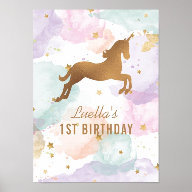 Poster Symbole de fête d'anniversaire Pastel Unicorn (Devant)