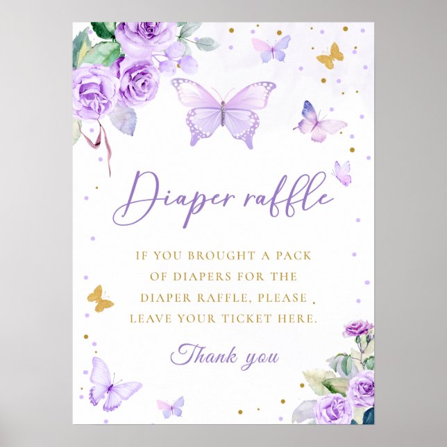 Poster Symbole de jachère à Papillon Floral Purple Or (Devant)
