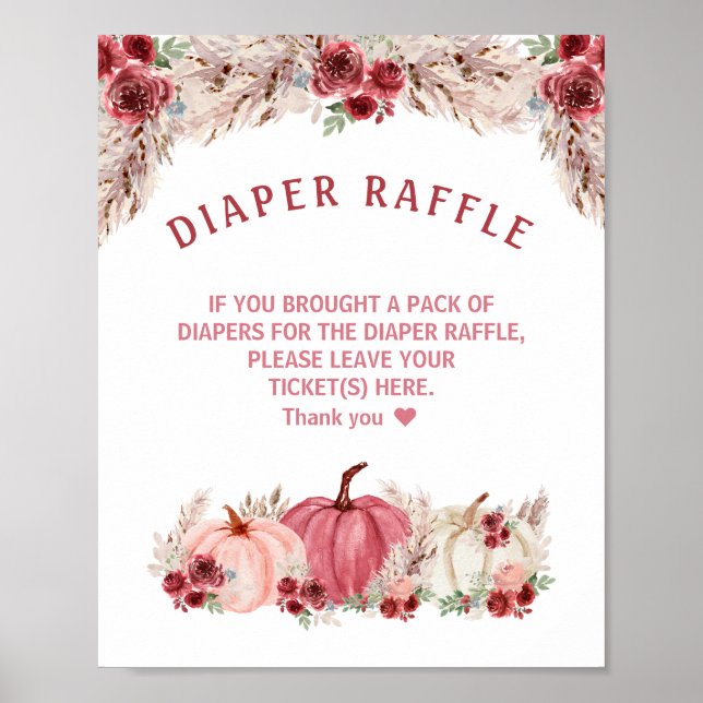 Poster Symbole de jachère Citrouille Marsala Baby shower (Devant)
