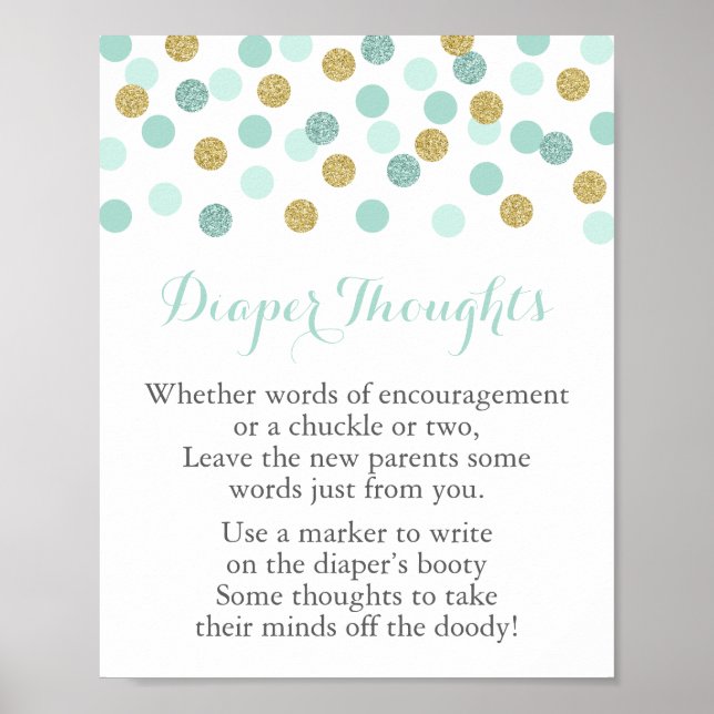 Poster Symbole de jeu Mint & Gold Baby shower Diaper Pens (Devant)