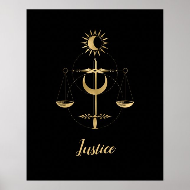 Poster Symbole de justice du tarot d'or (Devant)