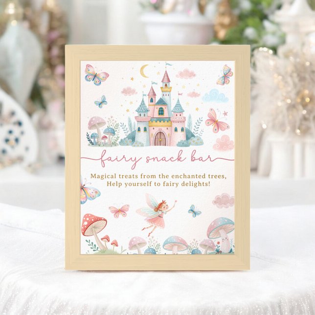Poster Symbole de la barre de snacks Fairy 1er fête d'ann (Whimsical Fairy Snack Bar Sign 1st Birthday Party)