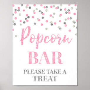 Poster Symbole de la barre Popcorn Confetti en argent ros