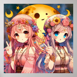 Poster SYMBOLE DE LA FEMME Anime Hippie Lune Filles Donne