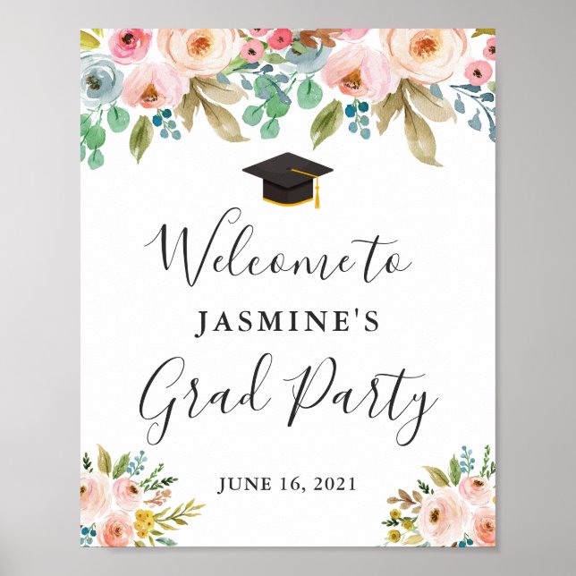 Poster Symbole de la fête de graduation florale fraîche e (Devant)