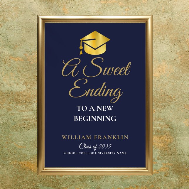 Poster Symbole de la Marine Bleu et Gold Graduation Party (Navy Blue And Gold Graduation Party Sweets Sign)
