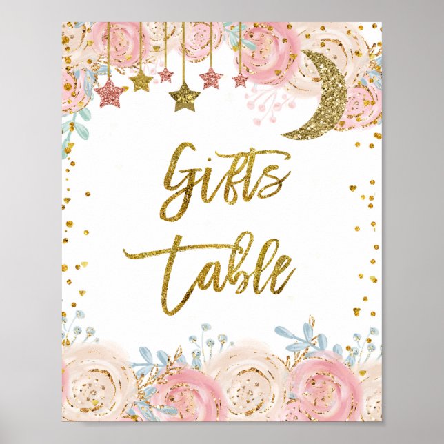 Poster Symbole de la table Cadeaux étoile scintillante or (Devant)