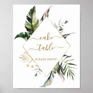 Poster Symbole de la table de gâteau Feuille tropicale