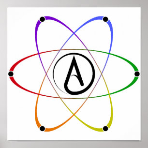 Poster Symbole de l'atome athée arc-en-ciel noir