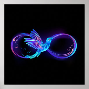 Poster Symbole de l'infini néon avec colibri lumineux