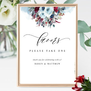 Poster Symbole de mariage bleu Bourgogne et rouge floral 