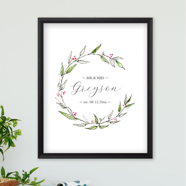 Poster Symbole de mariage botanique d'hiver et saké (Christmas wedding decor printable sign botanical art by Victoria Grigaliunas of Do Tell A Belle)