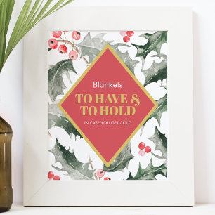 Poster Symbole de mariage d'hiver Aquarelle Holly et Berr