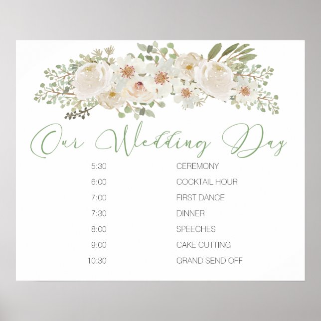 Poster Symbole de mariage élégant à la florale blanche (Devant)